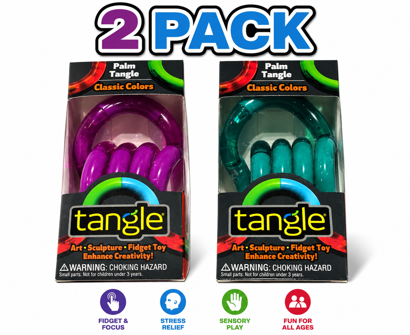Palm Tangle Classic Fidget Toy 2 Pack Pink Green Sensory ADHD Autism NEW
