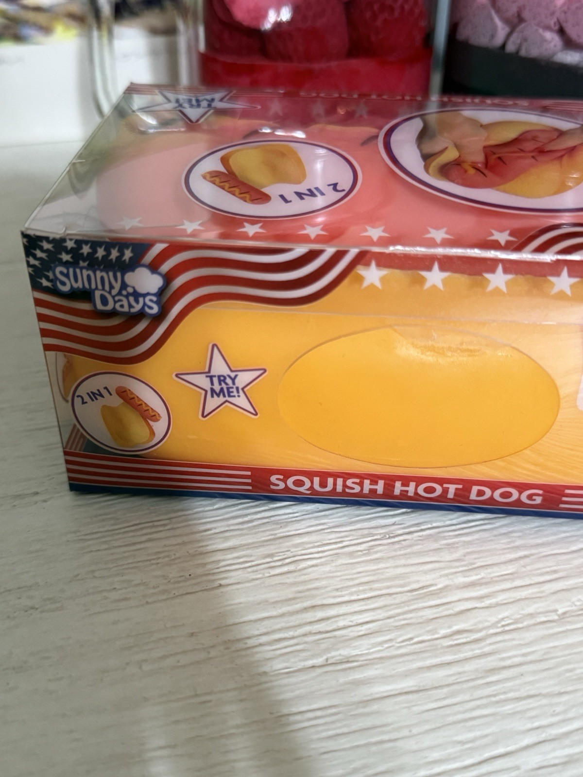 Squishy Hot Dog Squeezy Fidget Toy Sunny Days 2-in-1 Hotdog Stress Relief NEW