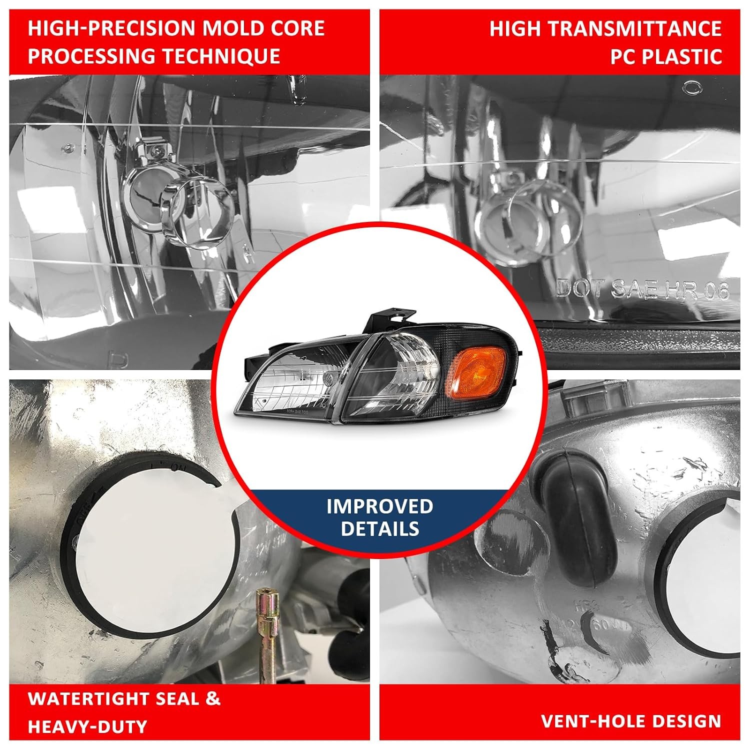 for 1998 1999 2000 2001 2002 Chevy Camaro Headlight Assembly Clear Lens Black Ho