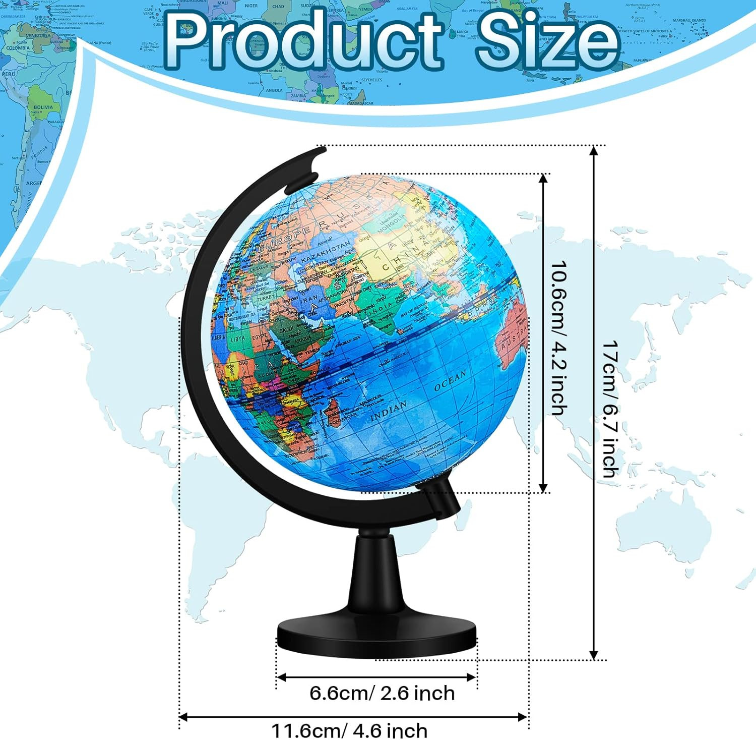 6 Pcs World Globe for Kid 4.6” Educational Mini Desk Decorative Earth Globes wi