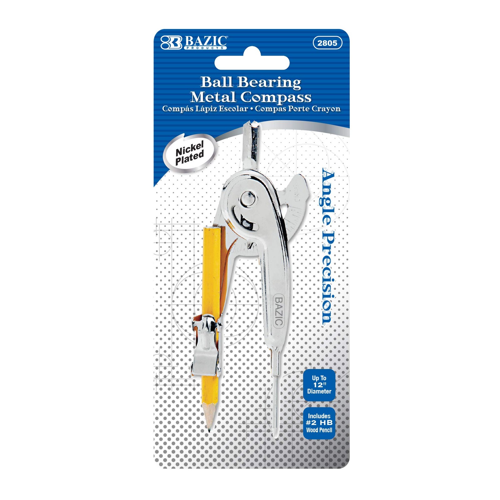 BAZIC Products Geometry Math Compass Set w/Scale-Arm, Nickel 1-Pack, Silver