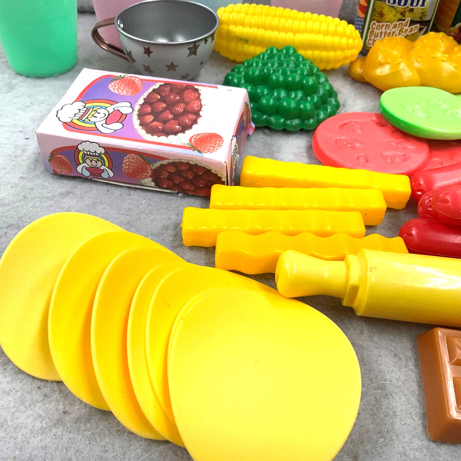 Play Food & Can Goods Pretend Fruit Glasses Buns Chips Veggies 40+ Items