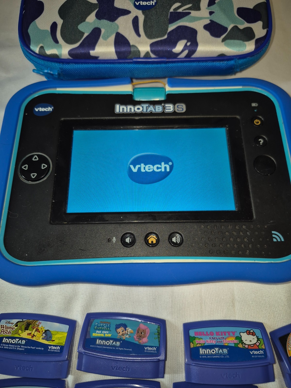 VTech InnoTab 3S Blue Wi-Fi Learning Tablet Bundle w 9 Games Case AC Adapter
