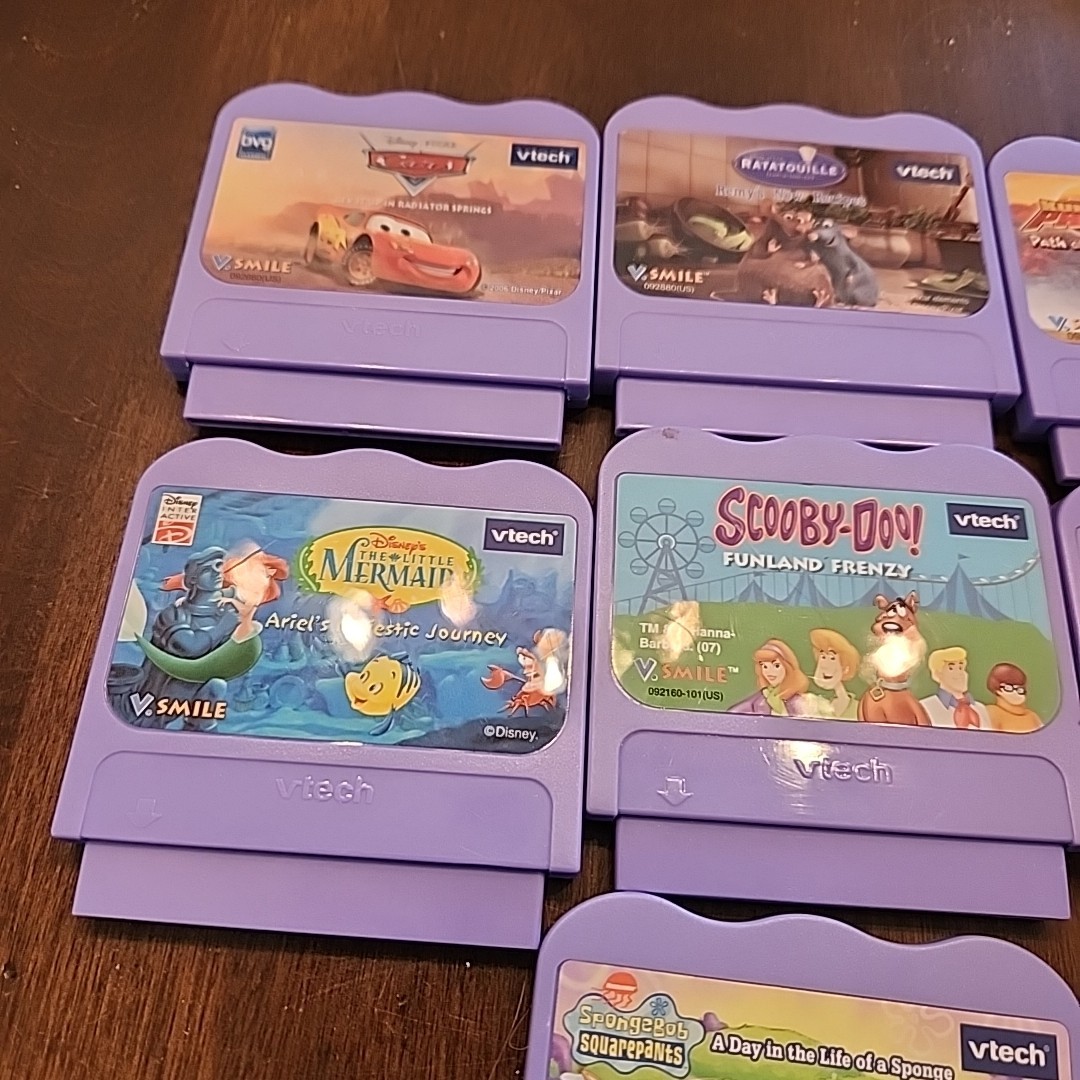 Vtech V Smile Game Cartridge Lot Shrek ScoobyDoo Disney Mermaid Cars Ratatouille