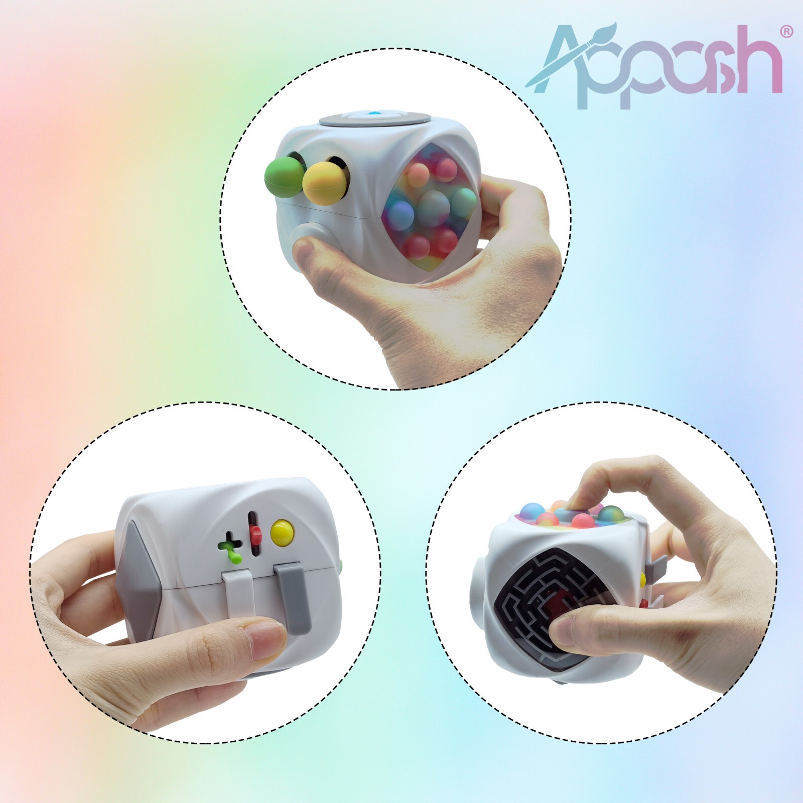 Fidget Cube Stress Anxiety Pressure Relieving Sensory Toy for Focus[White]