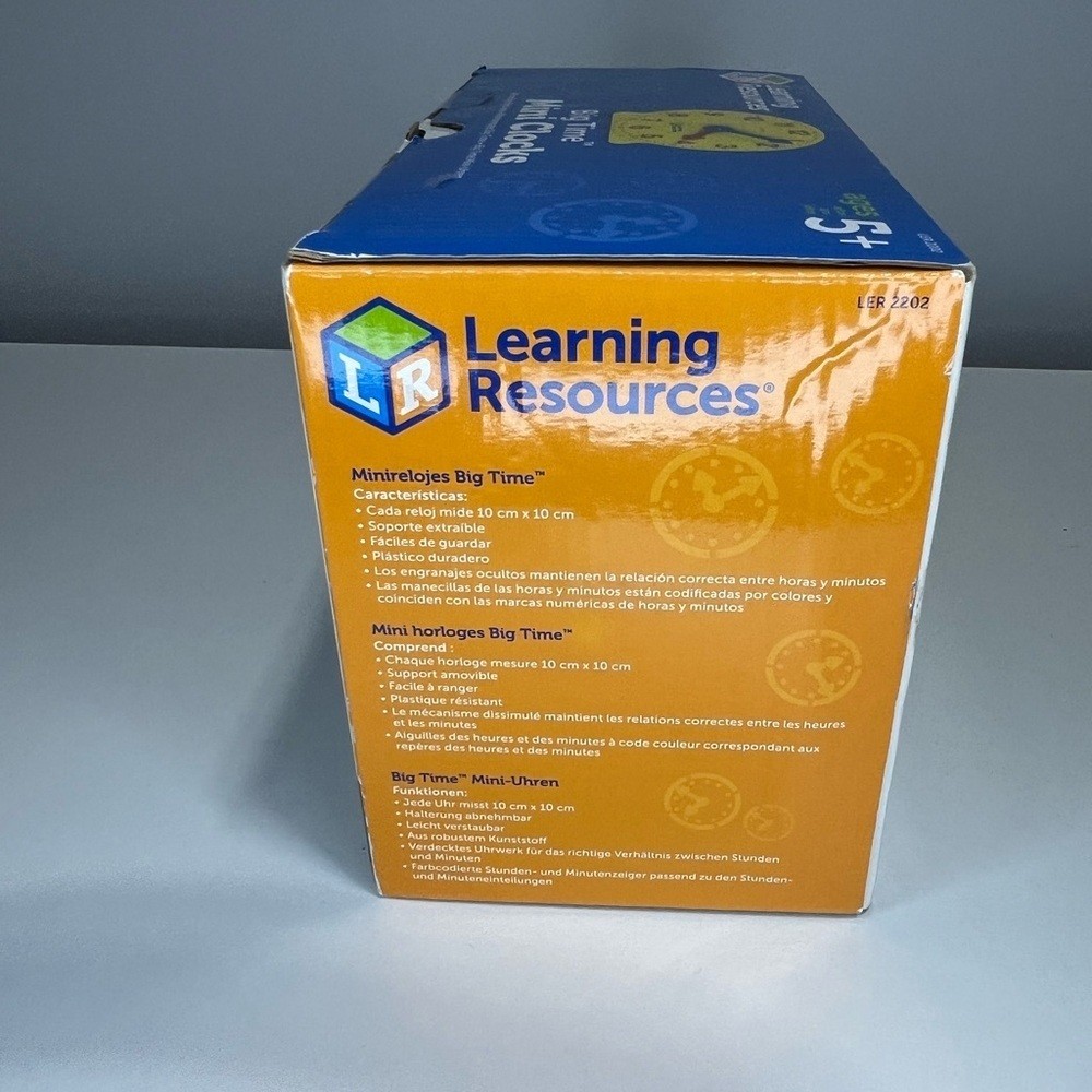 NEW Learning Resources Big Time Mini Clocks 6 pack – open box with sealed packs