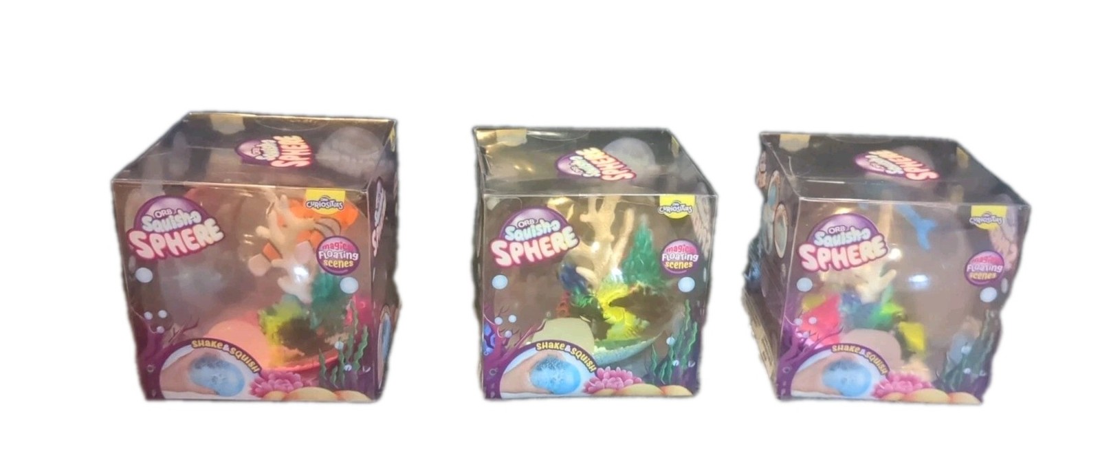 3 Orb Squish-O Sphere Clown Fish,Sharks& Dolphins Aquarium Floating Squishy