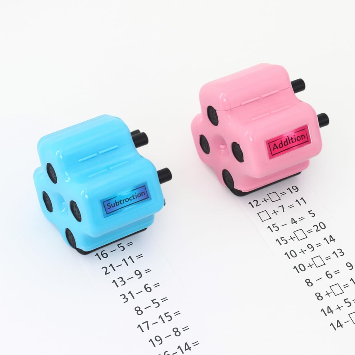 4-In-1 Roller Stamp with Ink for Teaching Math,(+,-,x,÷)Addition,Subtraction,Mul