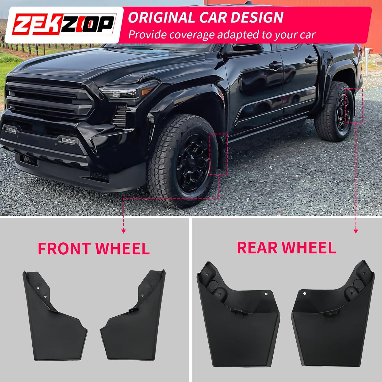Mud Flaps 2024 2025 2026 Toyota Tacoma Without Fender Flare Mud Guards Set