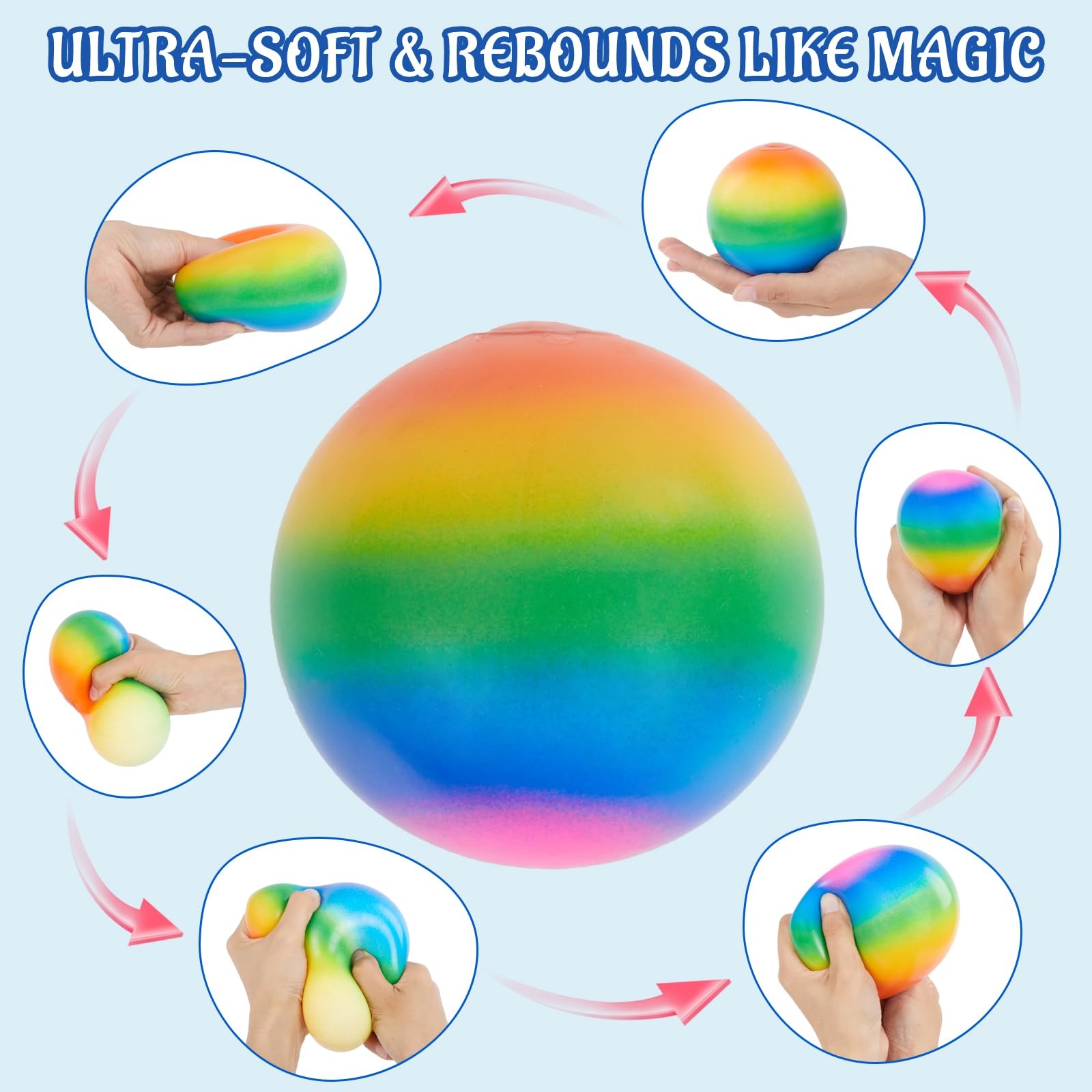Giant 4-Inch Rainbow Stress Ball -Jumbo Big Squeeze Relief! 1Pack,
