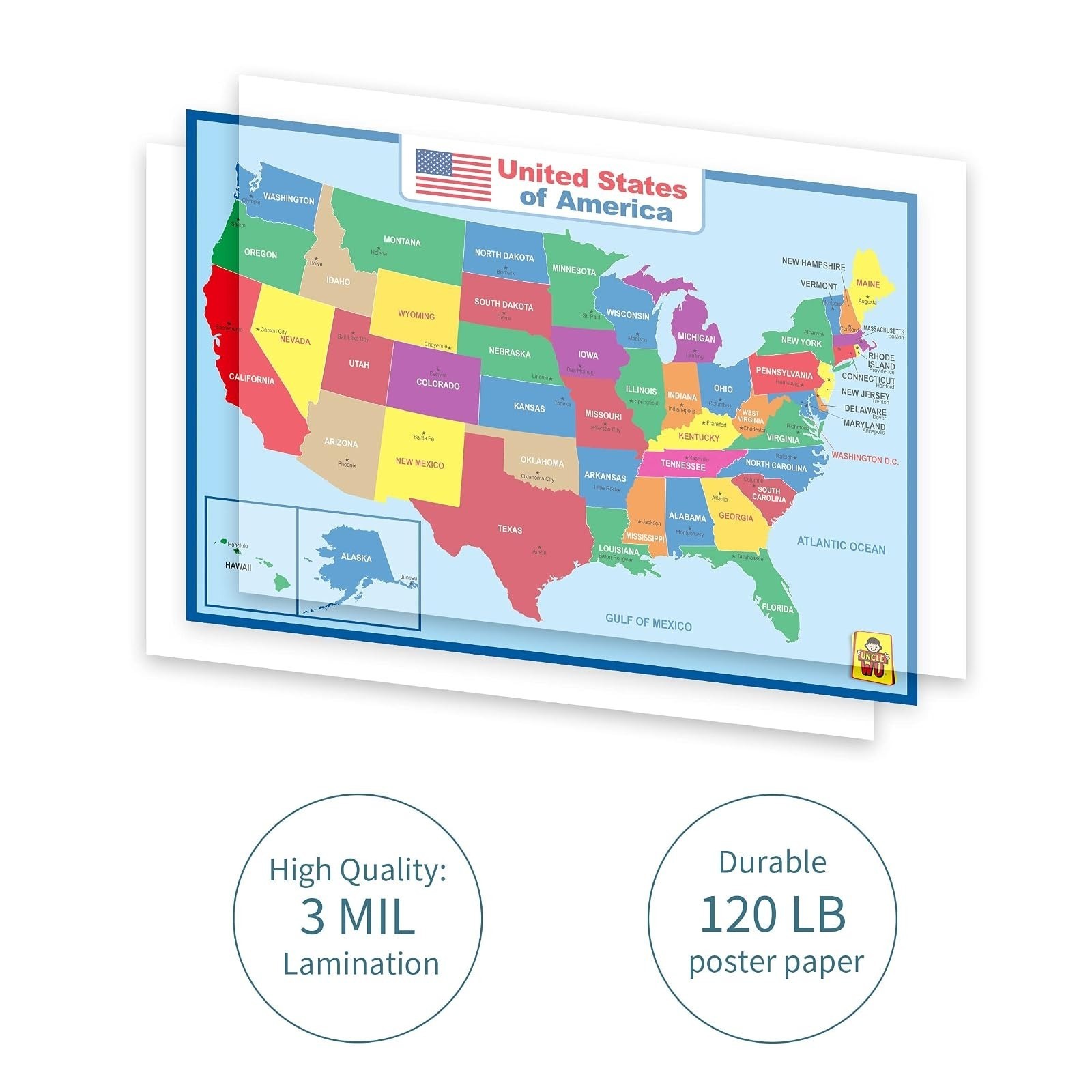 United States Map Laminated Poster – Educational Dry Erase Double Side