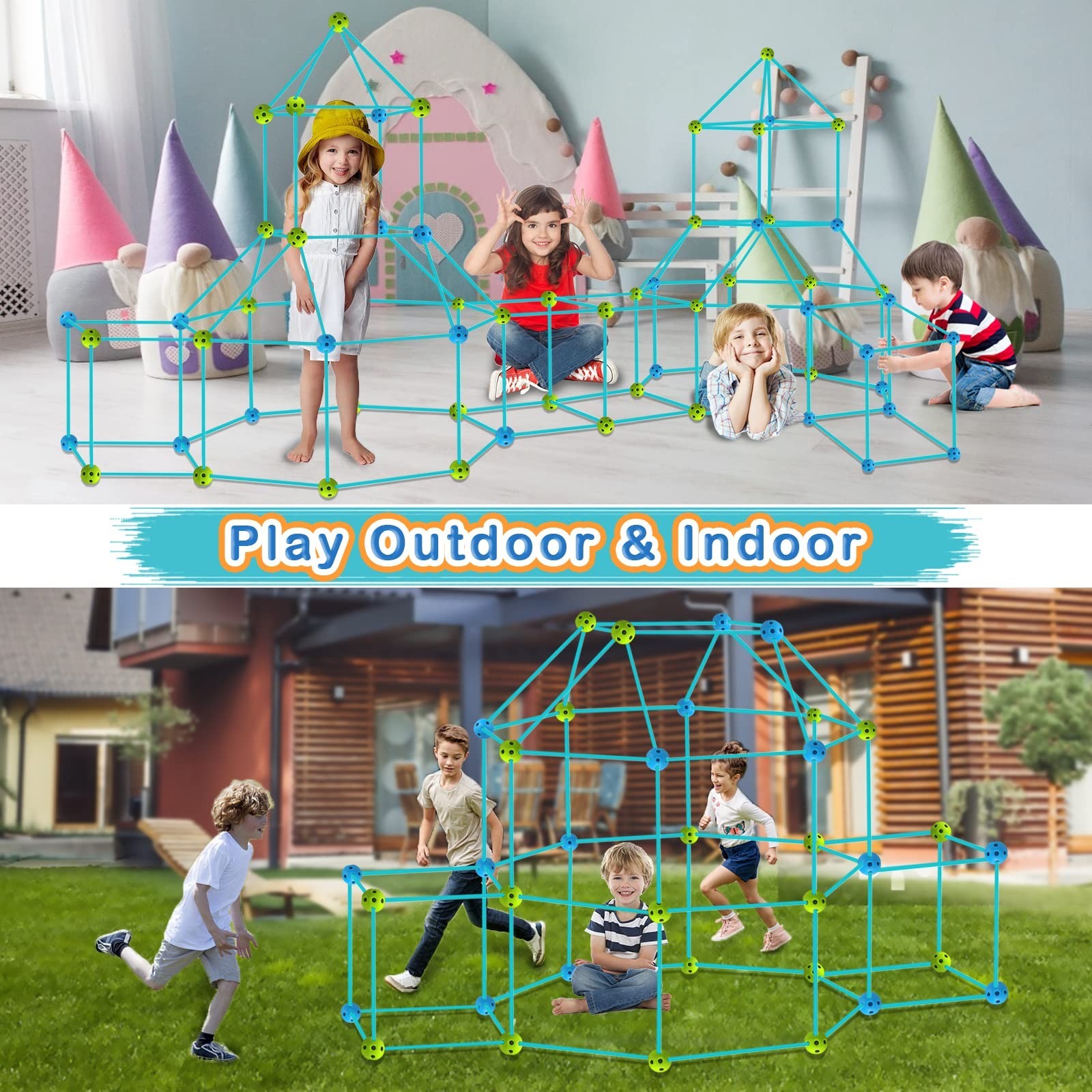 160PCS Kids Fort Building Kit Glow in the Dark Build a Fort with Blanket STEM…