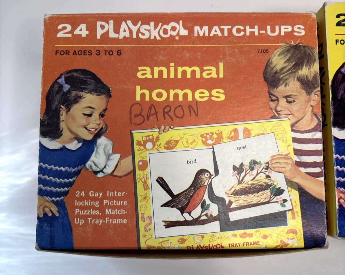 VTG Lot of 2 Playskool Match-ups Cards Puzzle Sets Animals, Homes, Colors & More