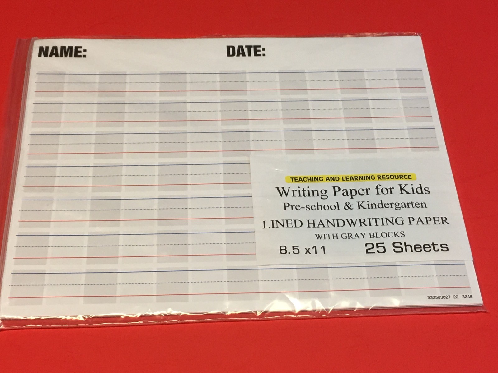 Writing Paper for Kids – Lined Handwriting Practice w/ Gray Blocks 25 sheets