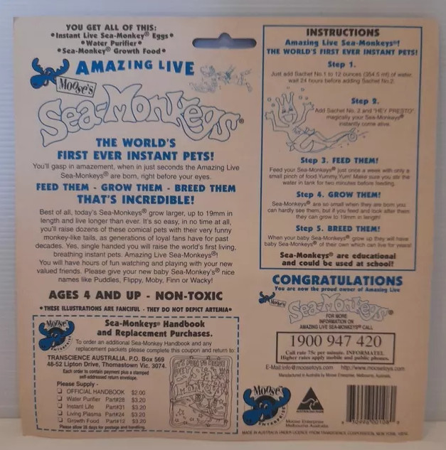 Moose Toys Amazing Live Sea-Monkeys Mid 90s Vintage Toy Made In Australia RARE