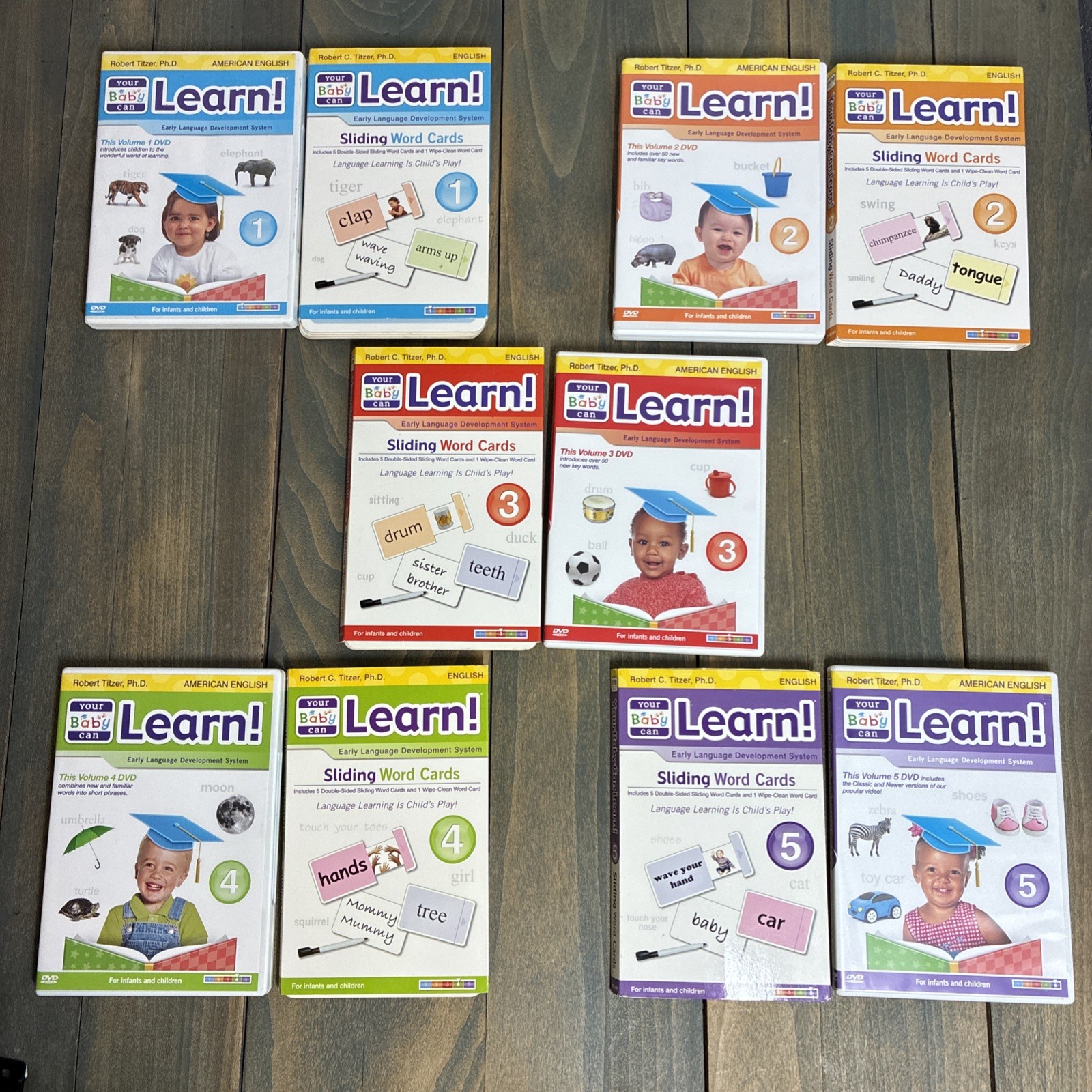 Complete Your Baby Can Read! Set of 5 DVDs & Sliding Word Cards #1 2 3 4 & 5