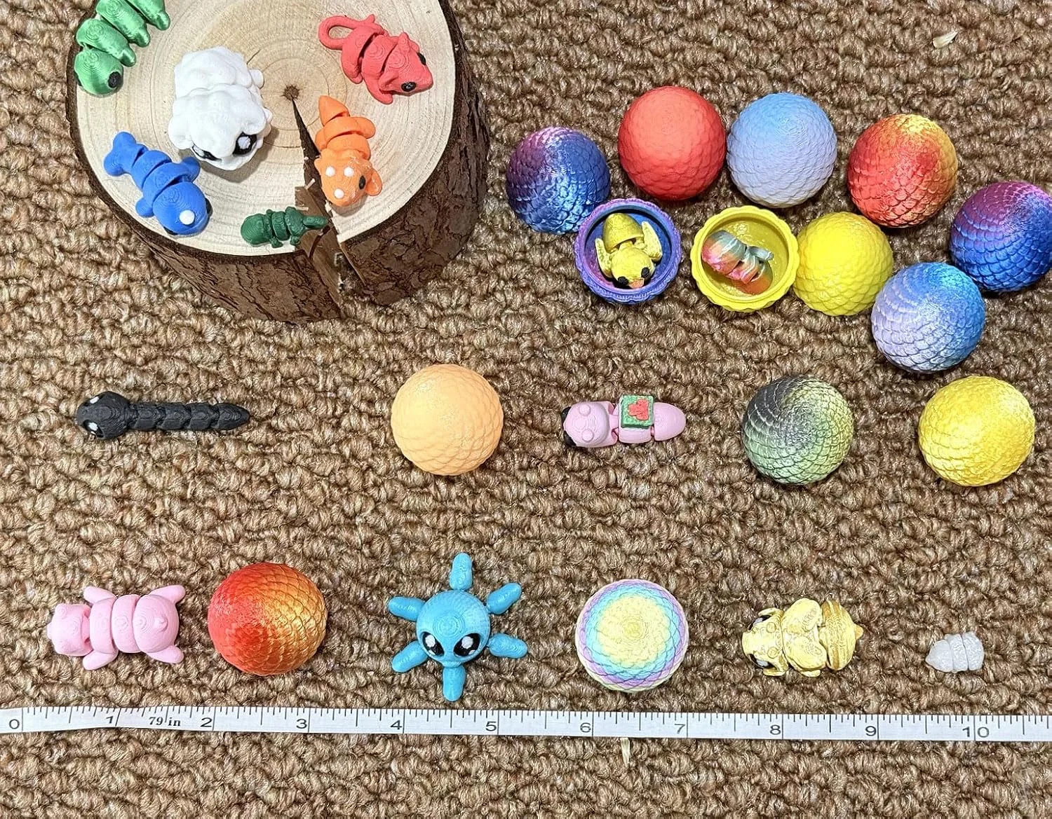 124Pcs 3D Printed Mini Animal Figurines & Easter Eggs Set,Flexible Articulated F
