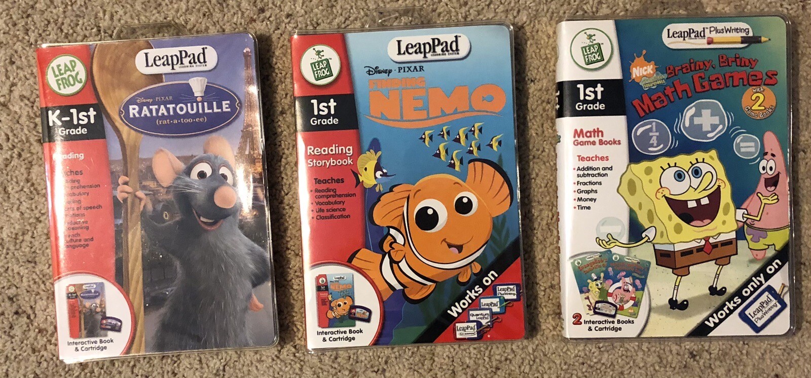 Leap Frog LeapPad Lot of 3 – Ratatouille, Finding Nemo & SpongeBob SquarePants