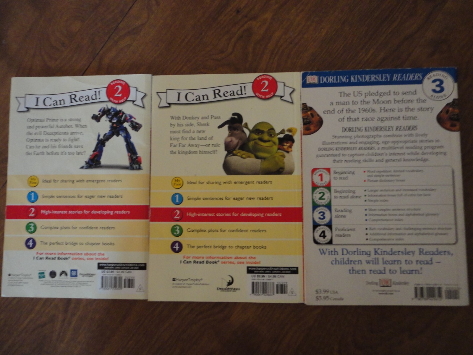 lot 3 I CAN READ BOOKS 2-Level 2 & 1-Level 3 SHREK TRANS-FORMERS SPACEBUSTERS