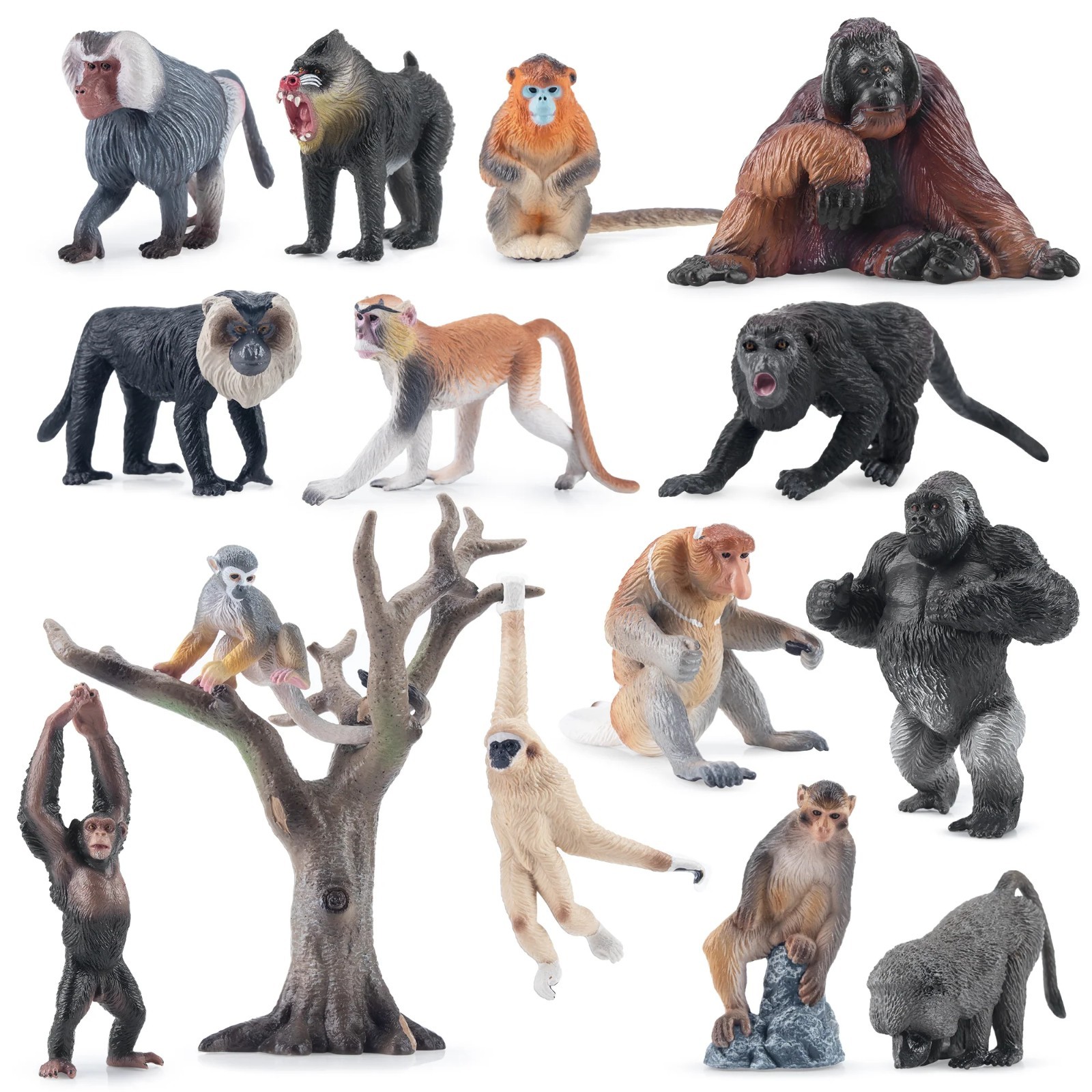 Toymany 15pcs Primates Animal Figurine Realistic Collectible Handpainted Toy Set
