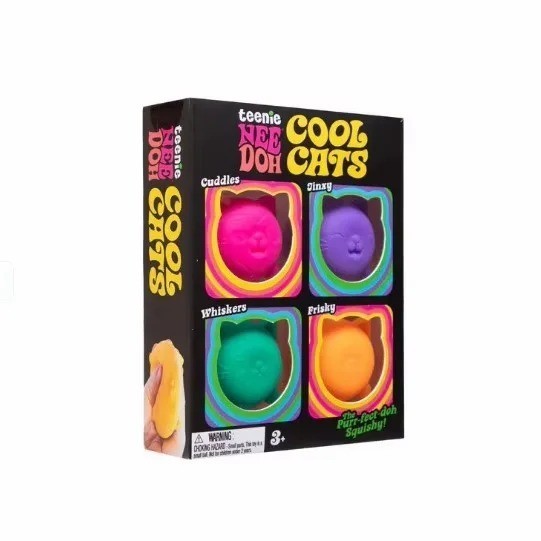 NeeDoh Teenie Cool Cats 3 Pack Mini Cat Fidget Toys Soft Squishy Stress Relief S