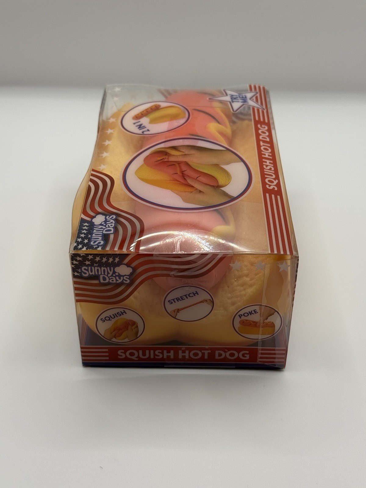 Squishy Hot Dog Squeezy Fidget Toy Sunny Days 2-in-1 Hotdog Stress Relief NEW