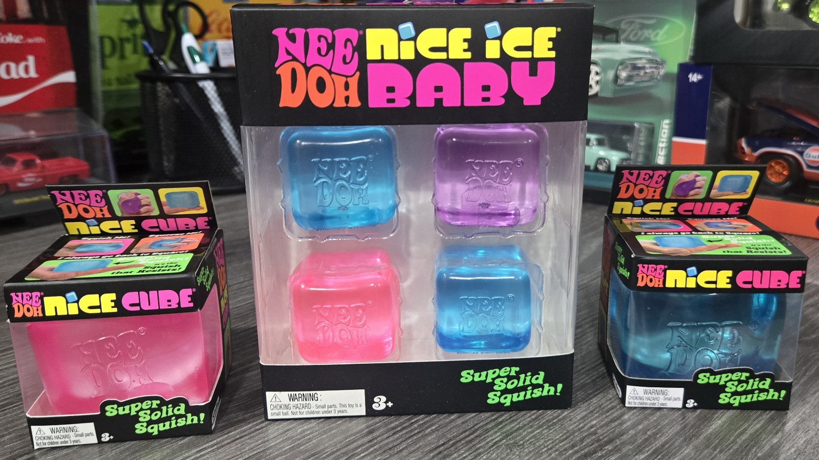 NeeDoh Nice Ice Ice Baby 4 pack And 2 Ice Cubes Blue And Pink🔥