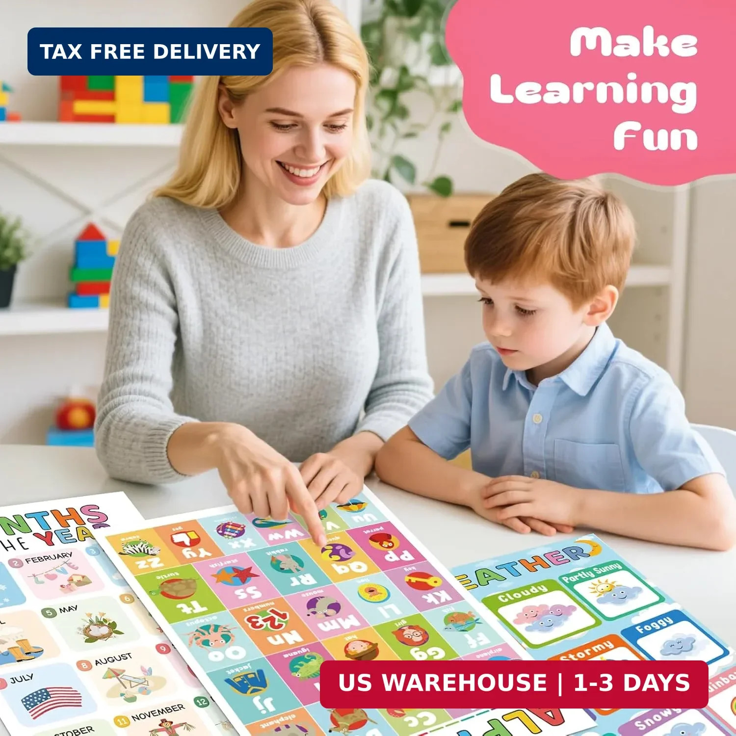 16 Educational Posters for Toddlers, Laminated Classroom Learning Posters, FAST