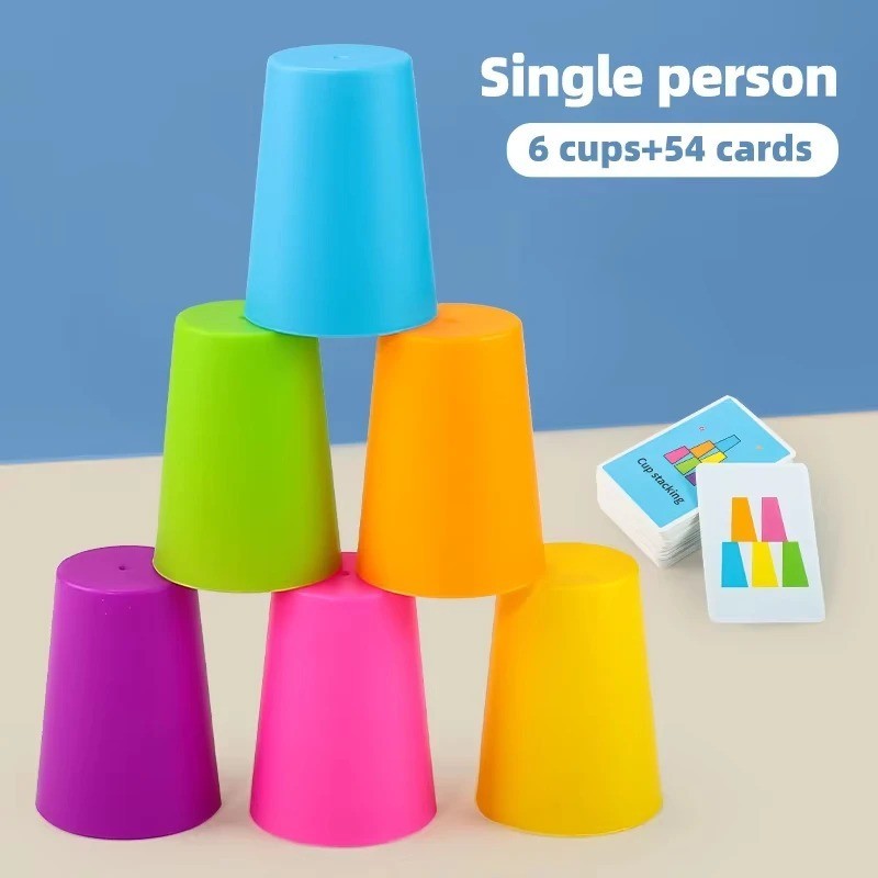 Montessori Stack Cup Game with Cards Kids Educational Logic Training Toy
