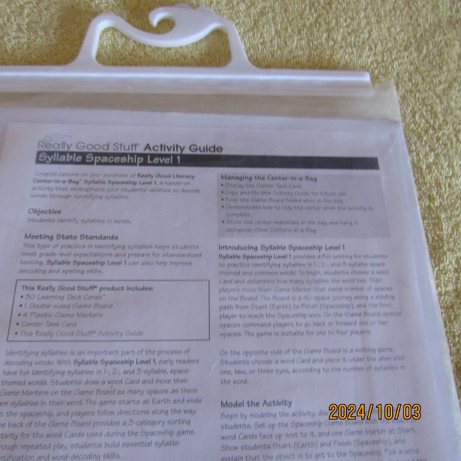 Really Good Stuff-Literacy Center in Bag-Syllable Spaceship-Level 1-2010-Game