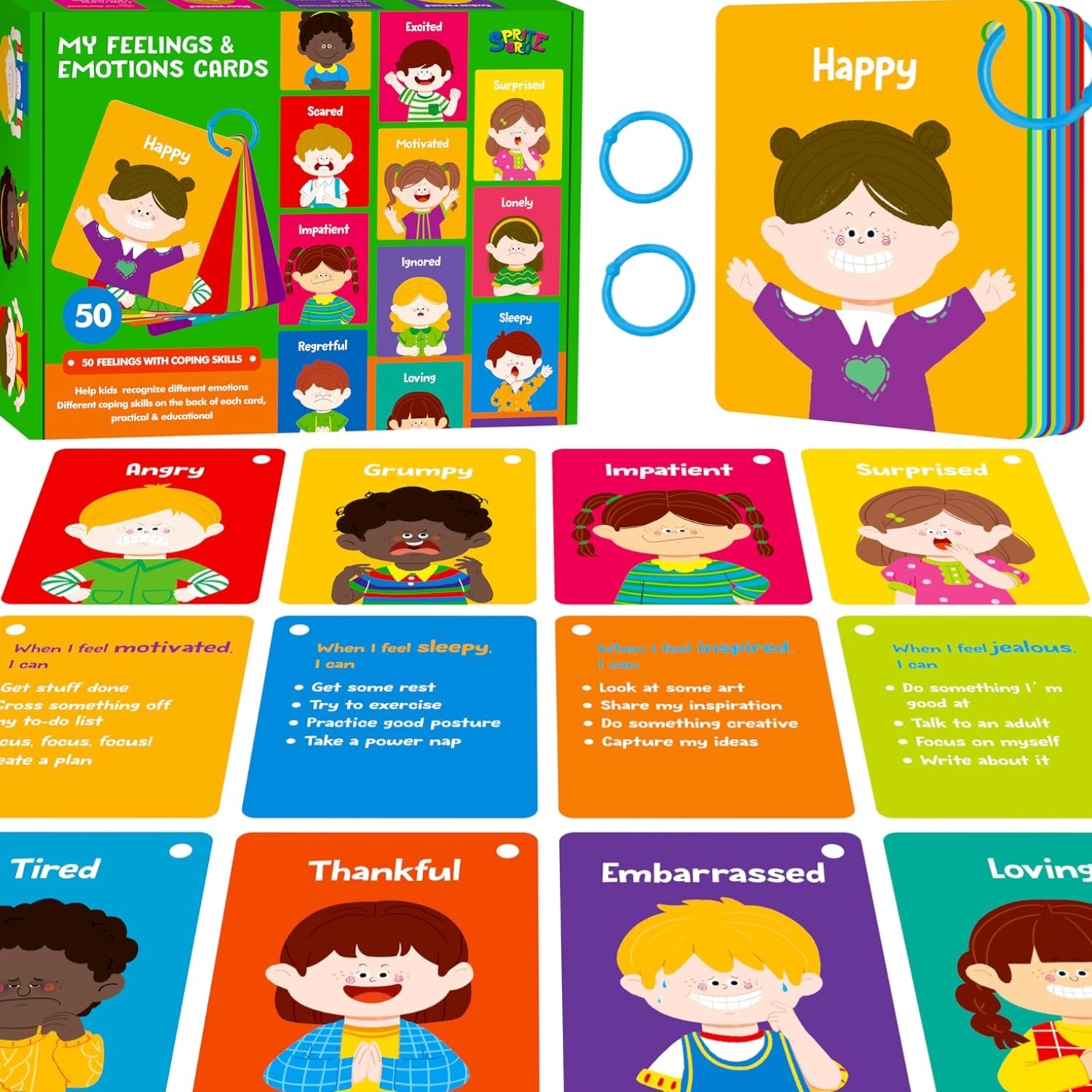 Emotions Flashcards, 50 Different Feelings with Coping Skills-Learn to Identi…