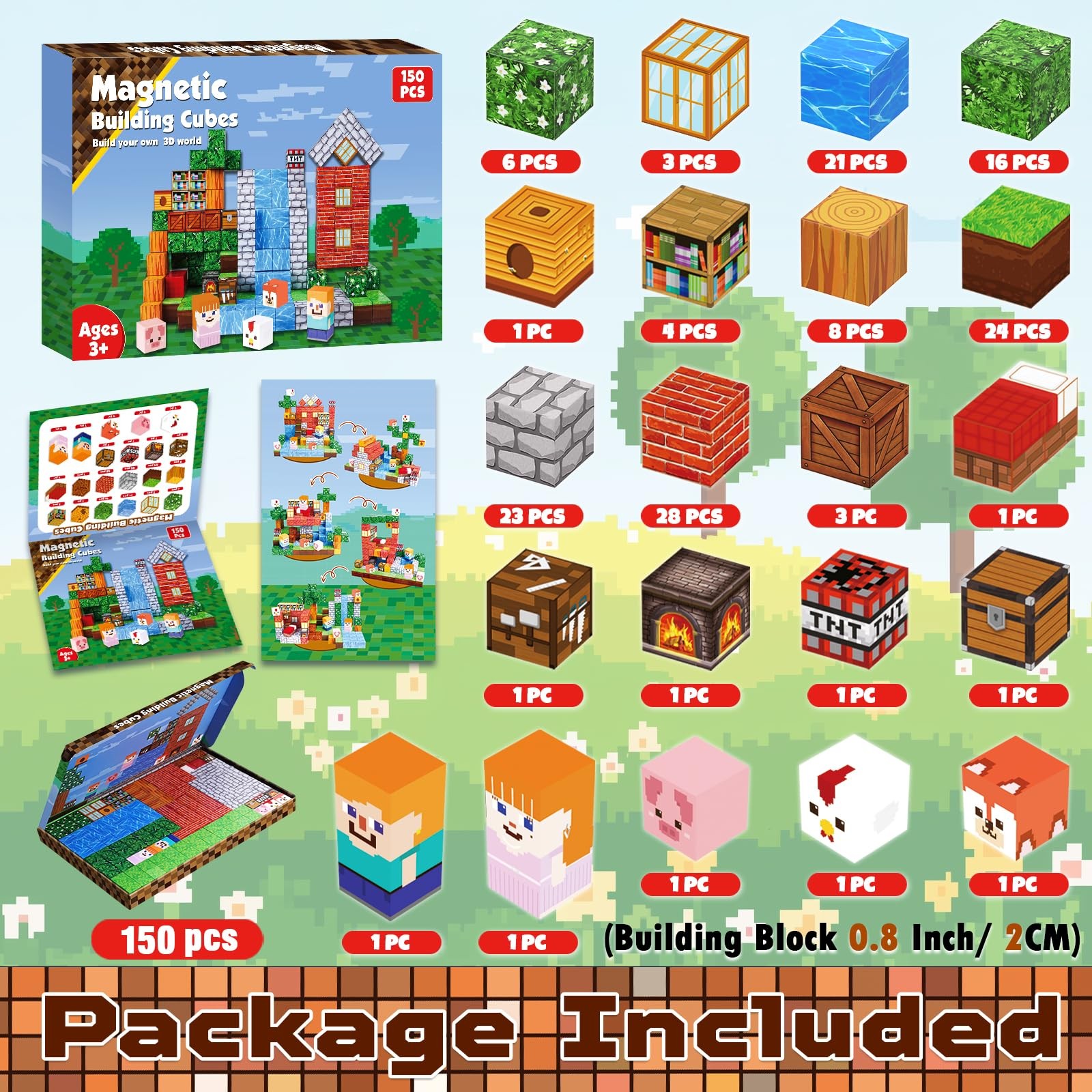 Goody King Magnetic Blocks|150PCS Building Blocks Set, 2cm, Red
