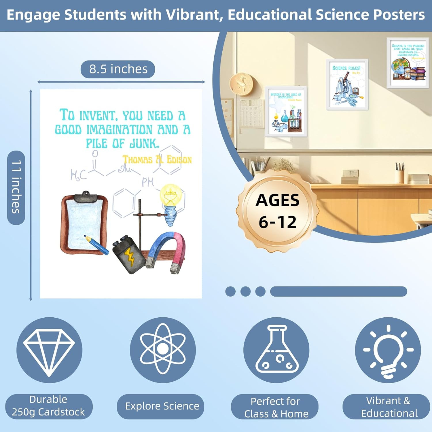 6 Science Posters for Classroom – Inspirational and Educational STEM Decor for E