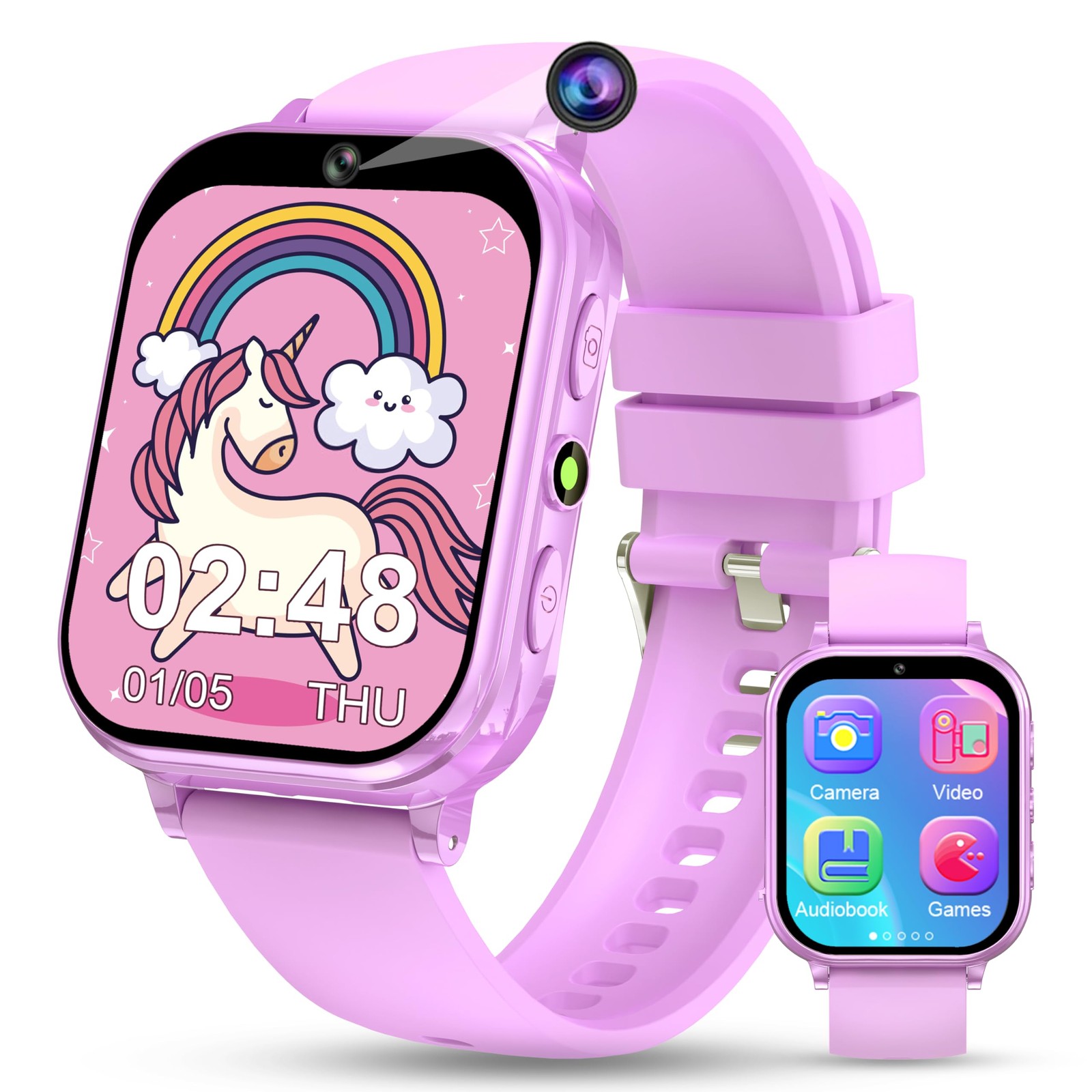 KALINCO Kids Smart Watch, 30+ Games Camera Video 1.83 inches, Purple