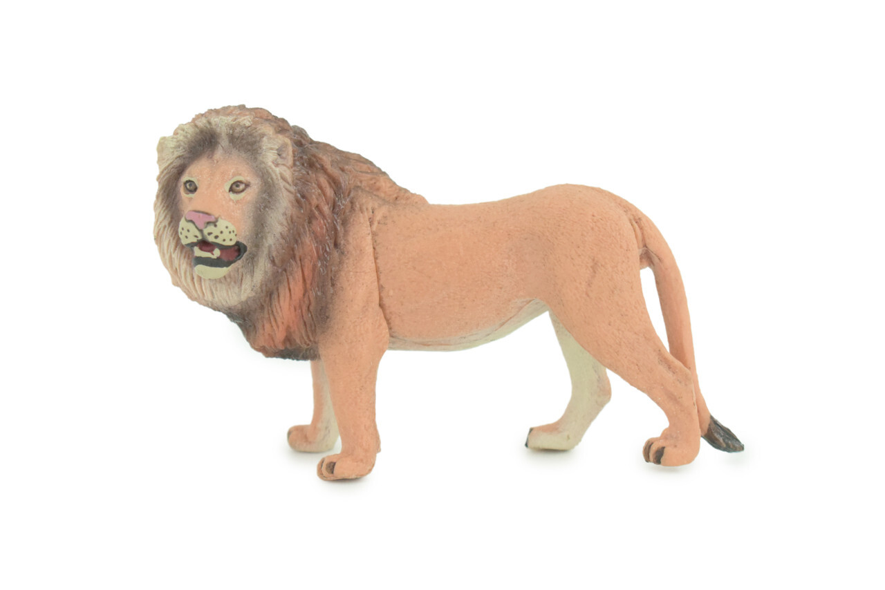 African Male Lion Toy, Realistic Hand Painted Rubber Model 4 Inches CH782 BB182