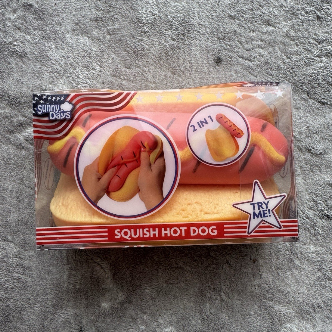 Sunny Days Squish Hot Dog 2 in 1 Squeeze Toy Yellow/Red Ages 3+