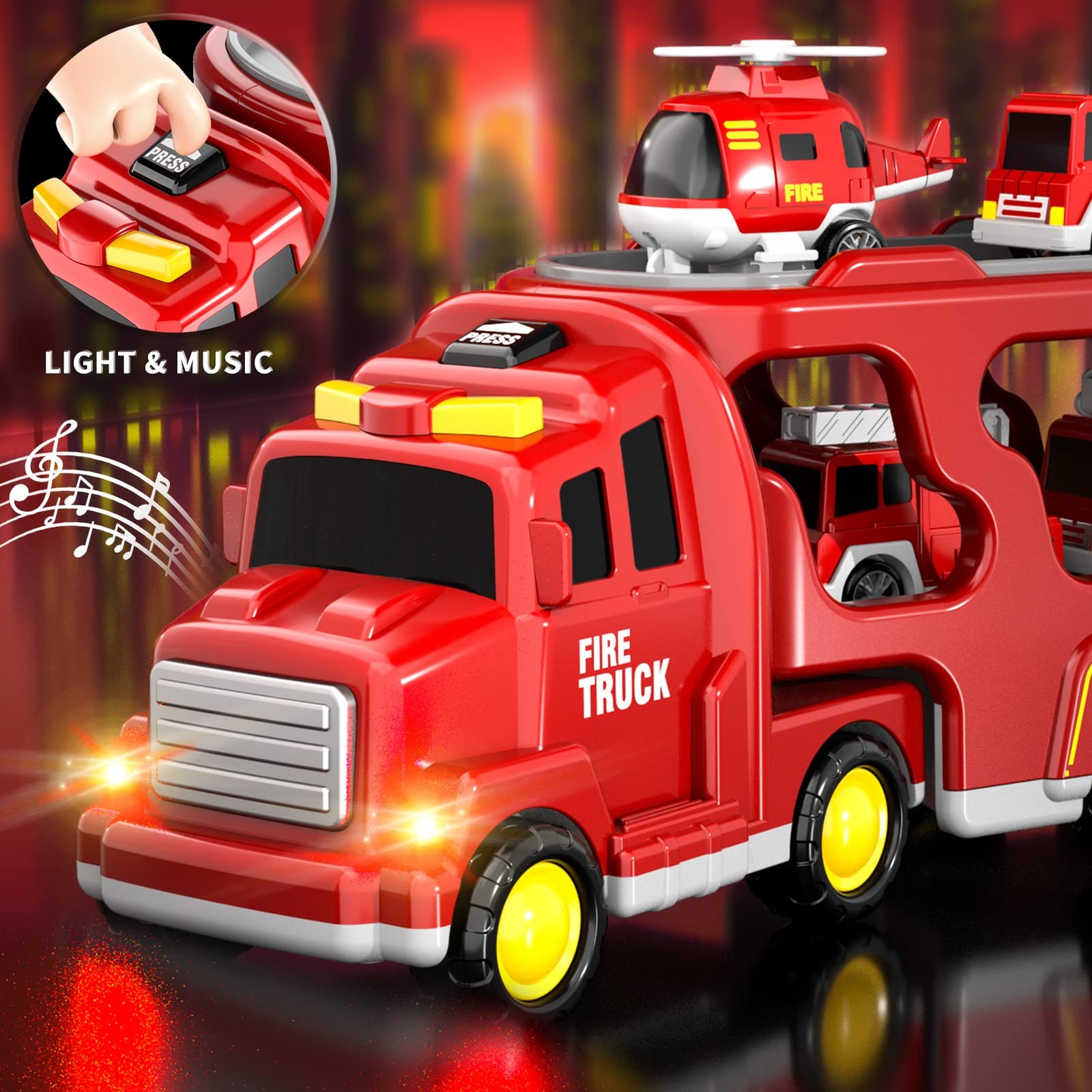Bennol 5-in-1 Fire Trucks Toy Set for Boys Age 1-3 4 x 5 x 13 inches, Red
