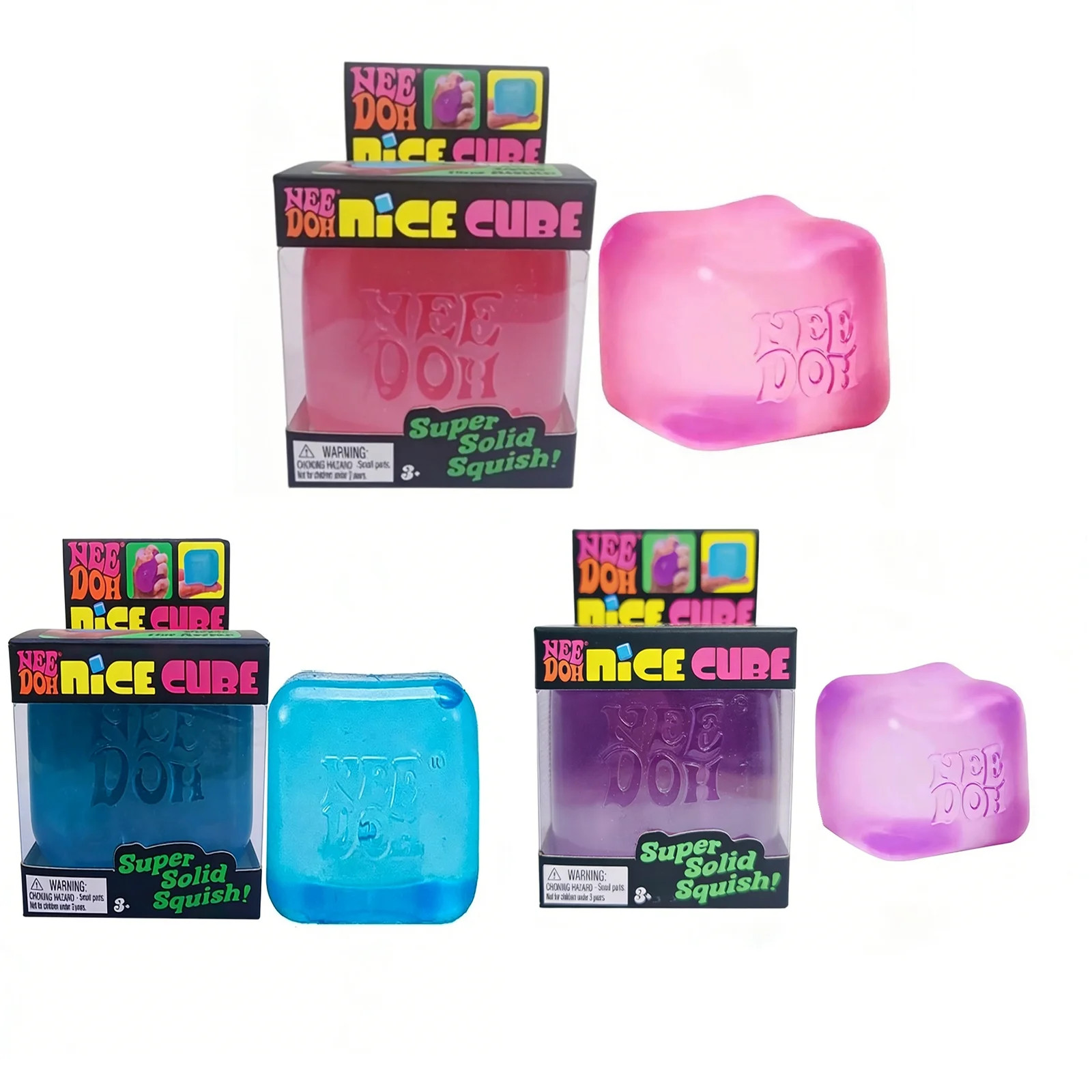 NeeDoh Nice Cube, Satisfying Square Shaped Sensory Toy Schylling 3Y+ (3 pack)
