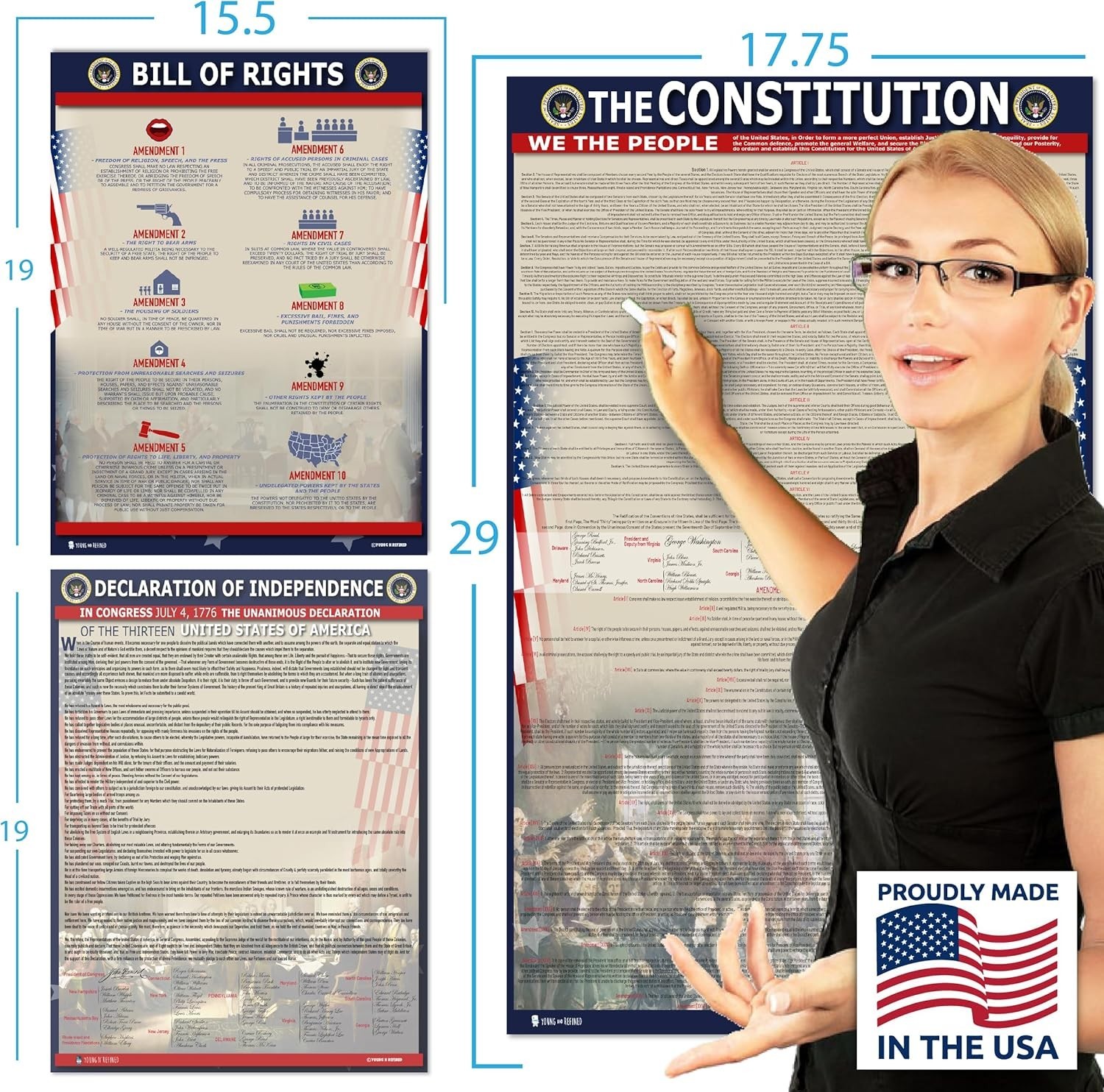 American Founding documents LARGE Laminated 3 pack: Constitution with all am…