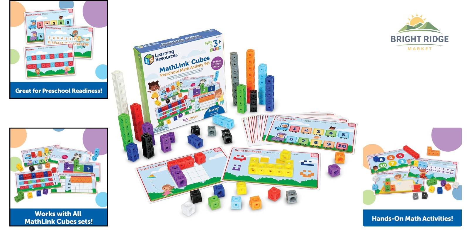 Preschool Math Activity Set with 100 Colorful Cubes and 15 Double-Sided Cards