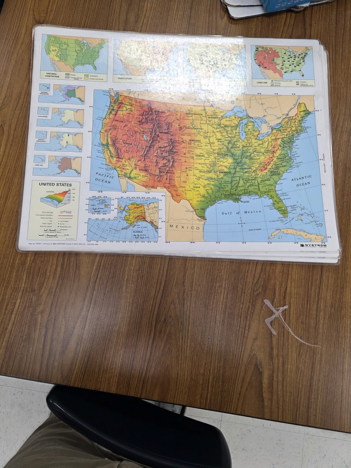 3 Nystrom Herff Jones Laminated World United States 2-Sided Map 17 x 22