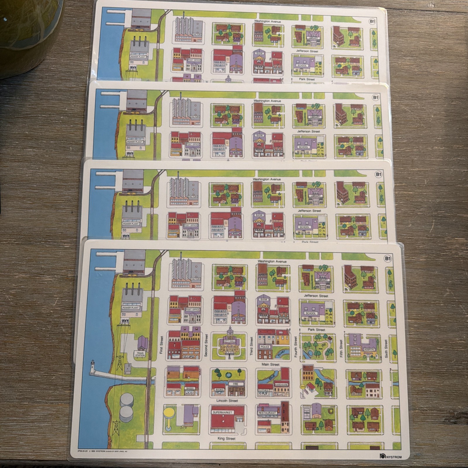 SET 4 matching Pristine 17X11 Laminated double sided Community B1 &B2Map Nystrom