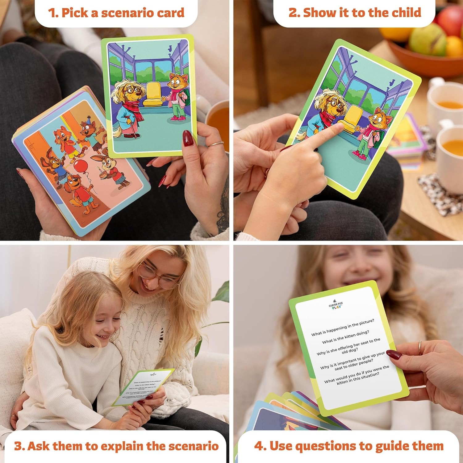Who What Why Conversation Cards for Kids – Learning Game for Social Skills, Emot
