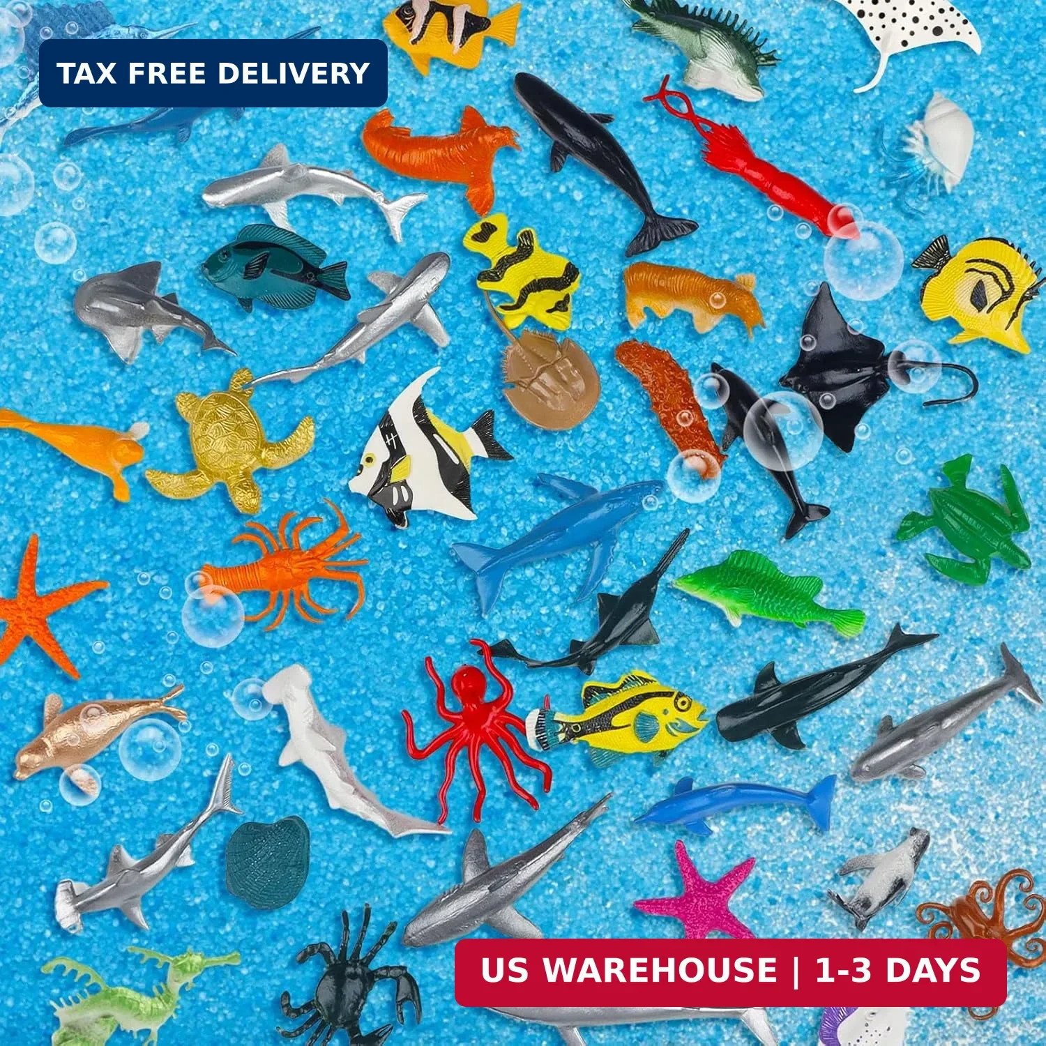 54 Pack Assorted Mini Vinyl Plastic Ocean Sea Animal Figures Toy Set, Realistic