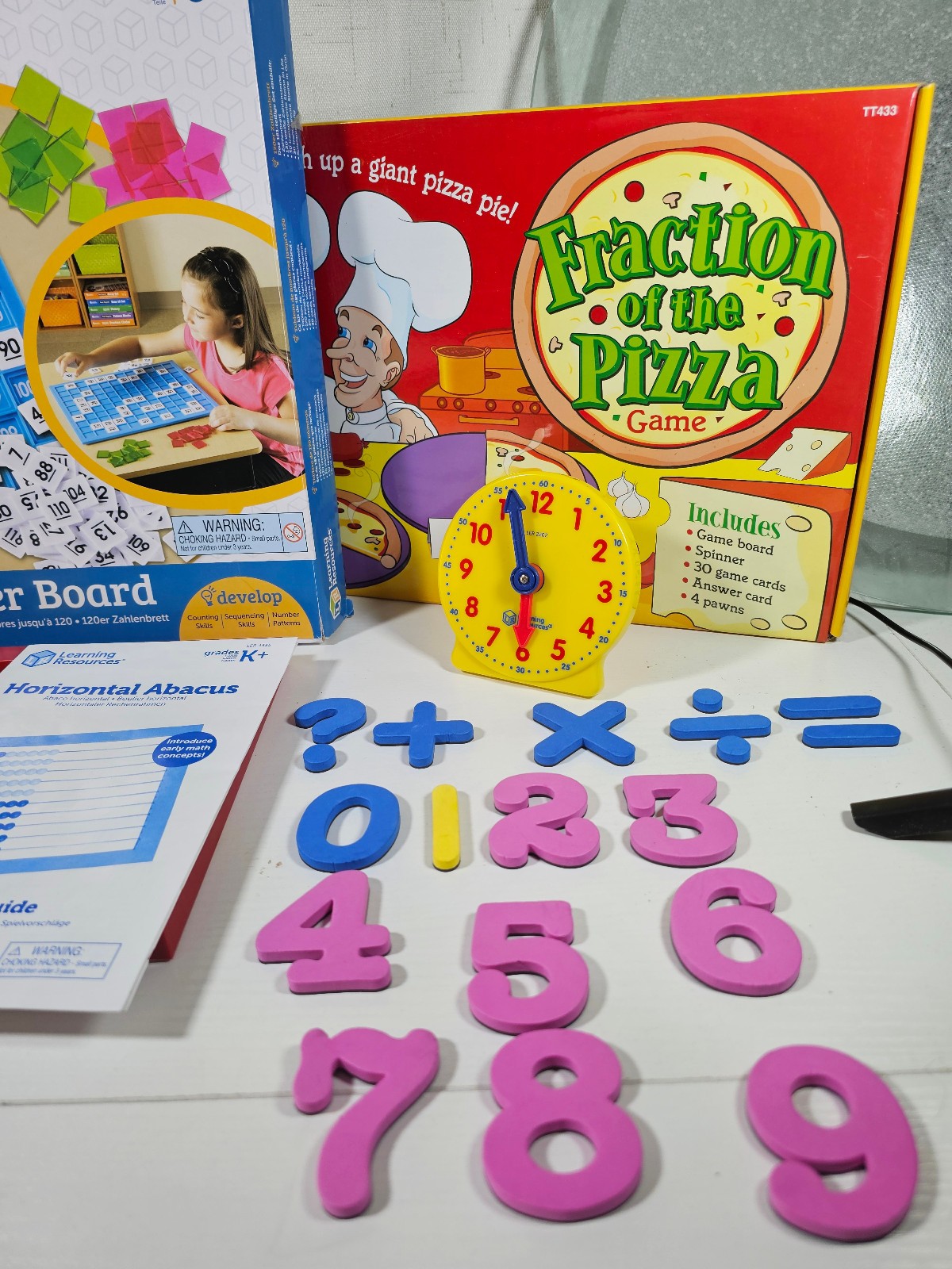 LOT Fraction Pizza Game, 120 Number Board, Abacus, Money Puzzle Homeschool