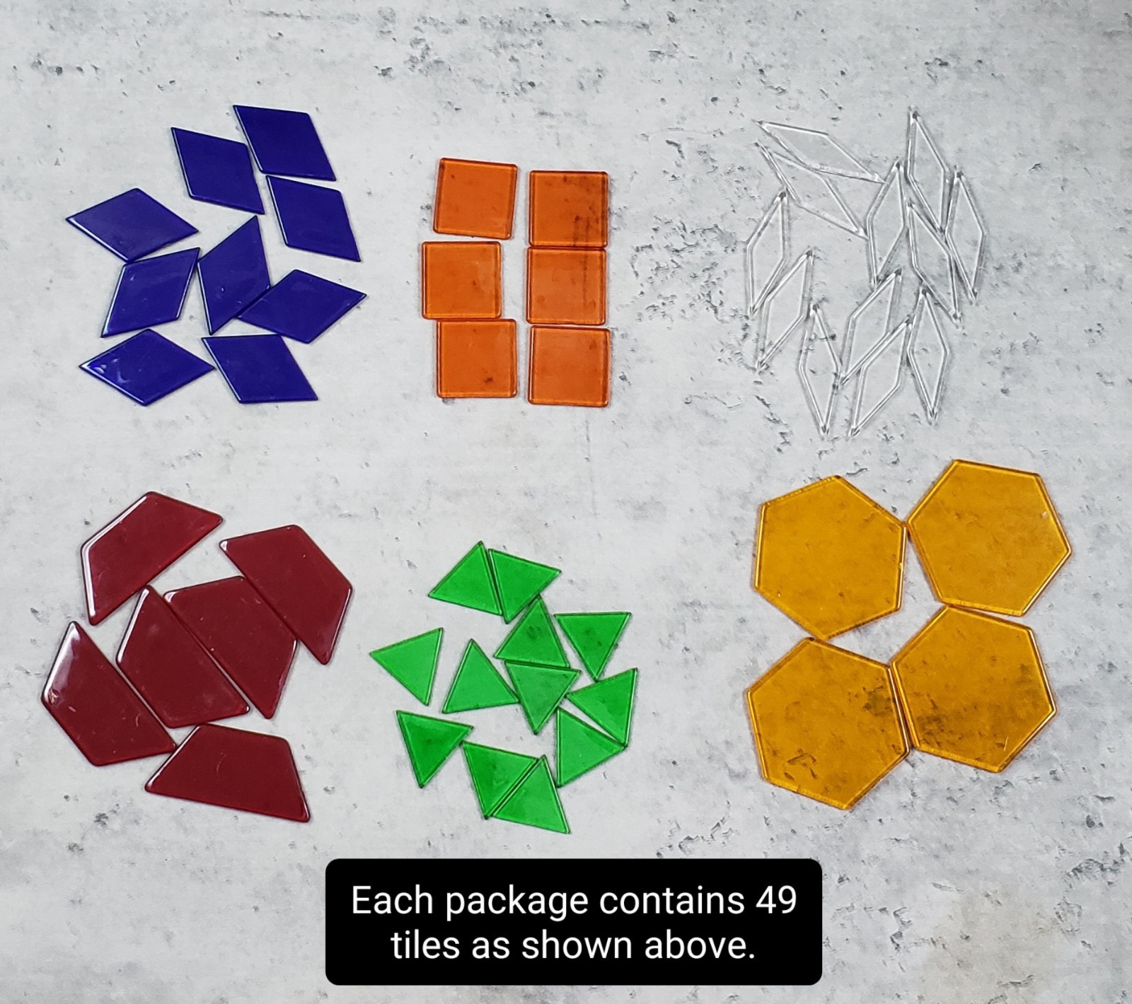 ETA Pattern Blocks Overhead Projector Acrylic Mosaic Shapes 2pks of 49pcs NEW