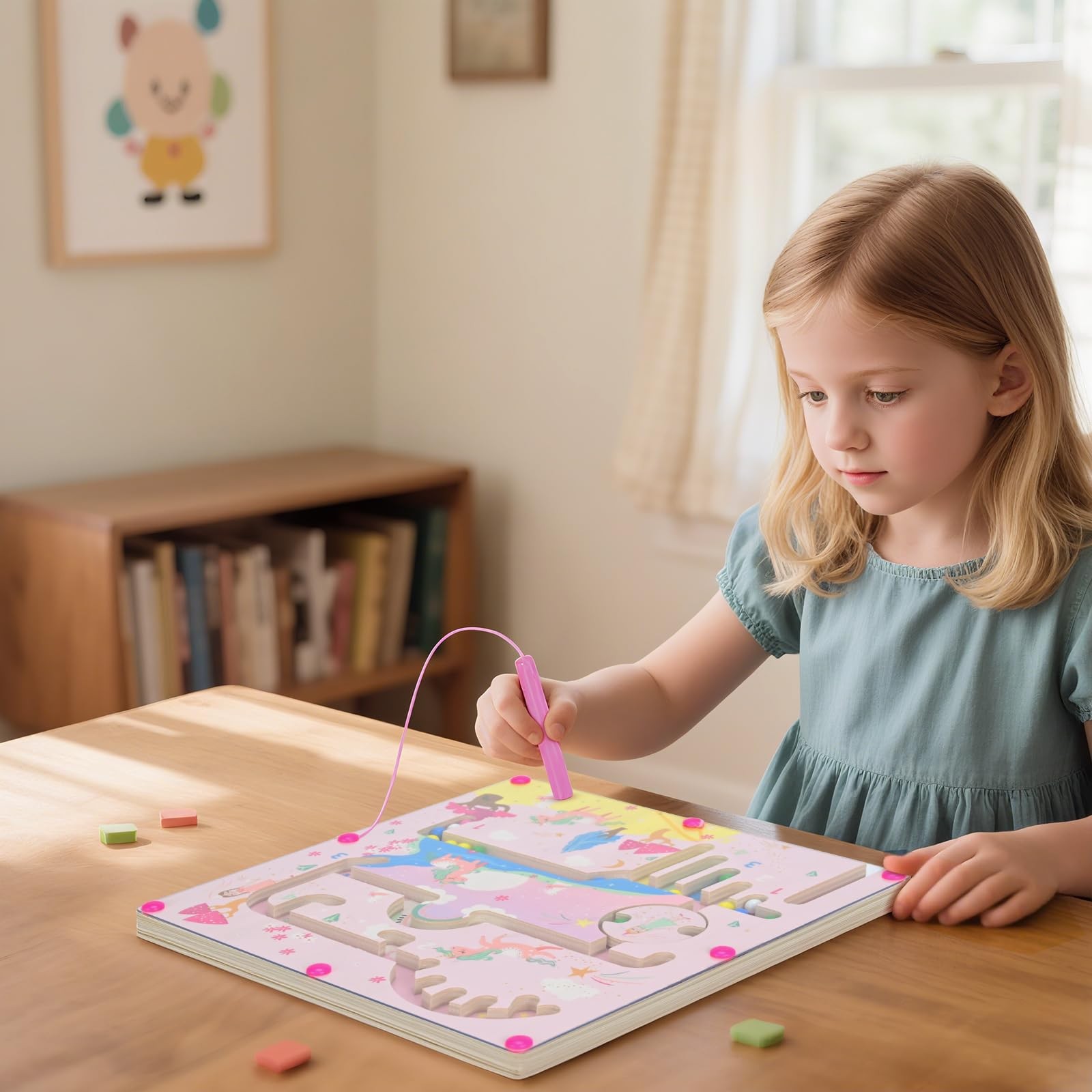 Yierchoo Unicorn Magnetic Maze Toy, Color & Number Sorting 24*24cm, Pink