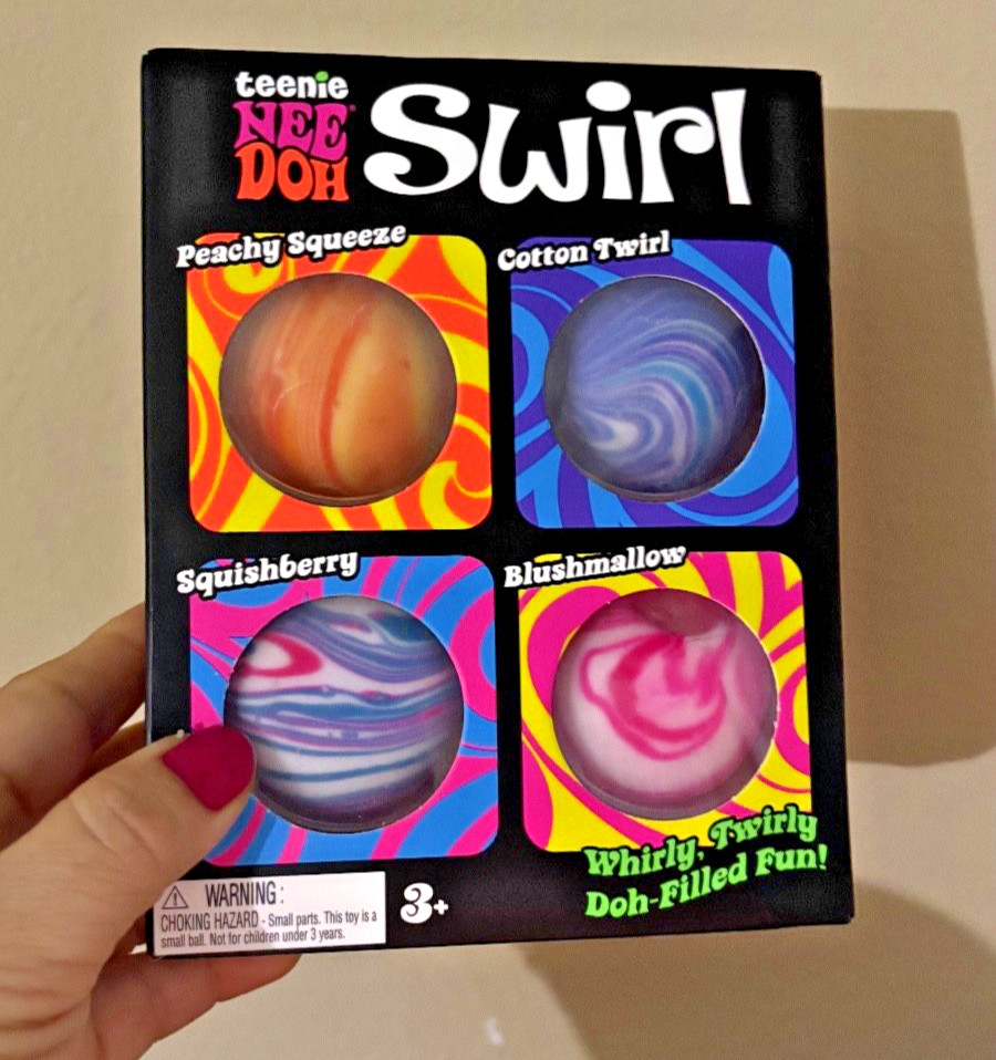 NeeDoh Teenie Swirl 4-pack, Nee Doh Mini Squishy Stress Balls, Set Of Four NEW