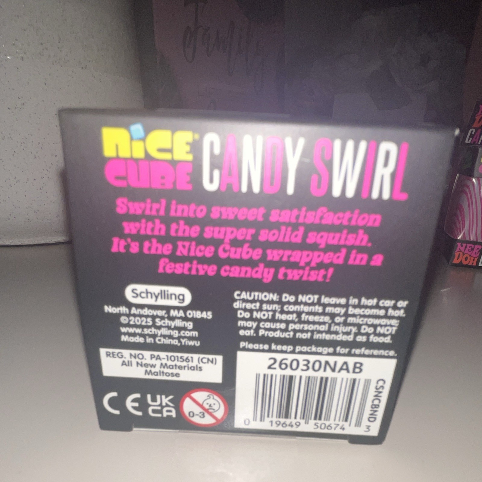 Schylling NeeDoh Nice Cube Candy Swirl Super Solid Squish Pink White
