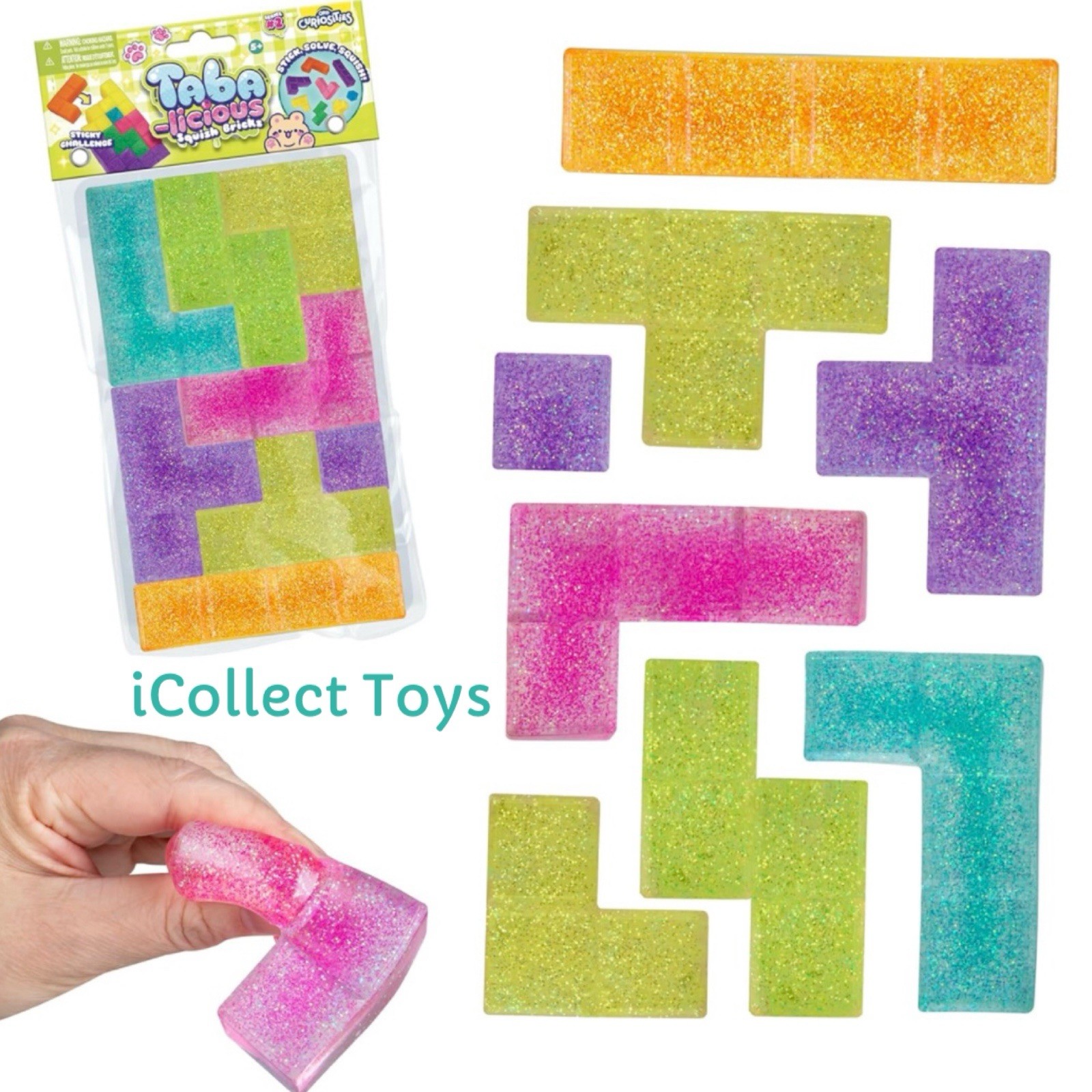 VIRAL Squishy ORB Tabalicious JUMBO TETRIS Glitter Squish Bricks TABA Puzzle
